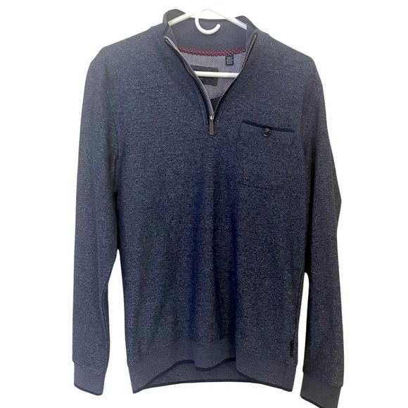 Ted Baker Navy Blue 1/4 Zip Pullover Sweatshirt‎ Size Small Stretch Soft EUC - Picture 1 of 7